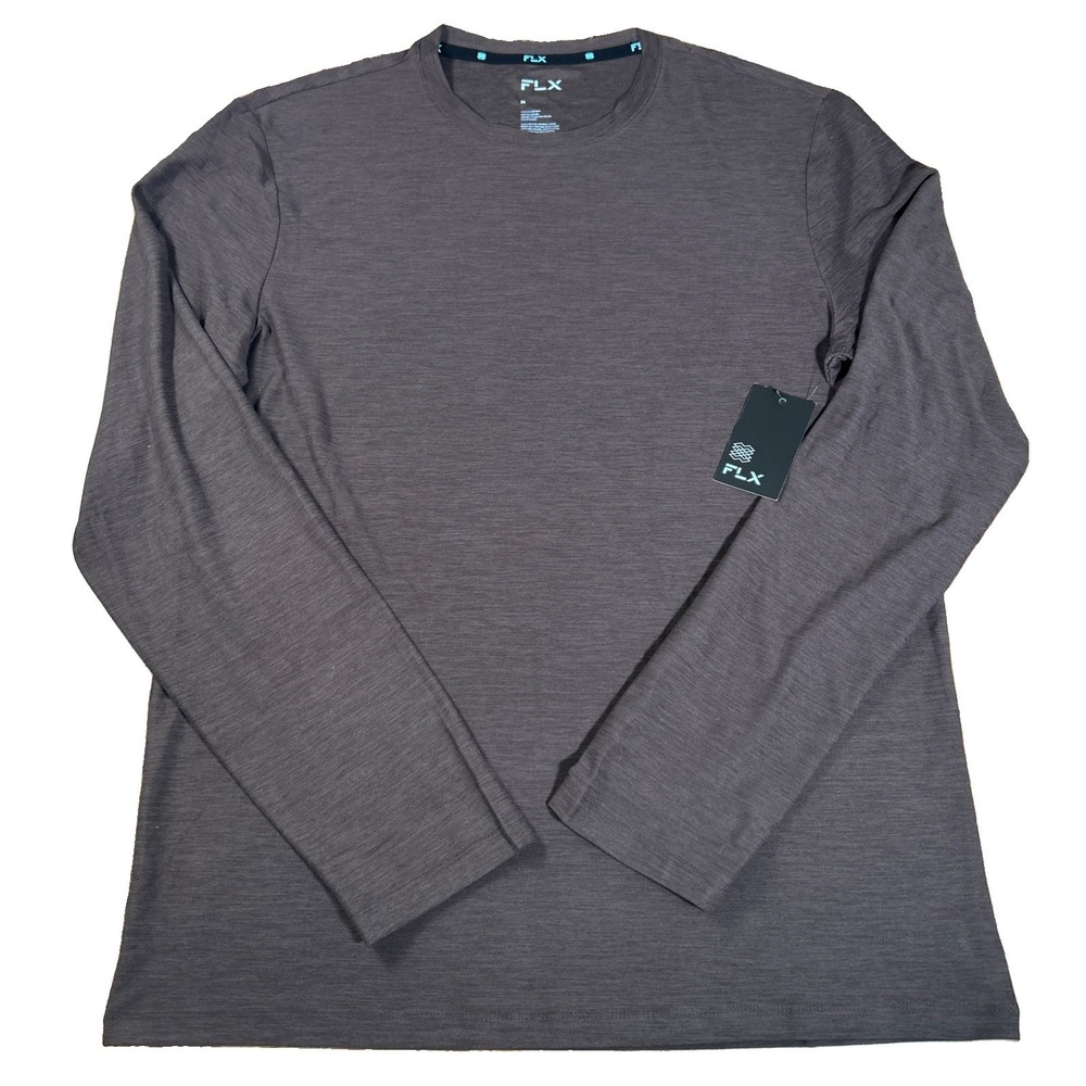 NWT FLX Shirt Men's M Brown Plum Luxury Soft Long Sleeve Top Wicking Super Soft